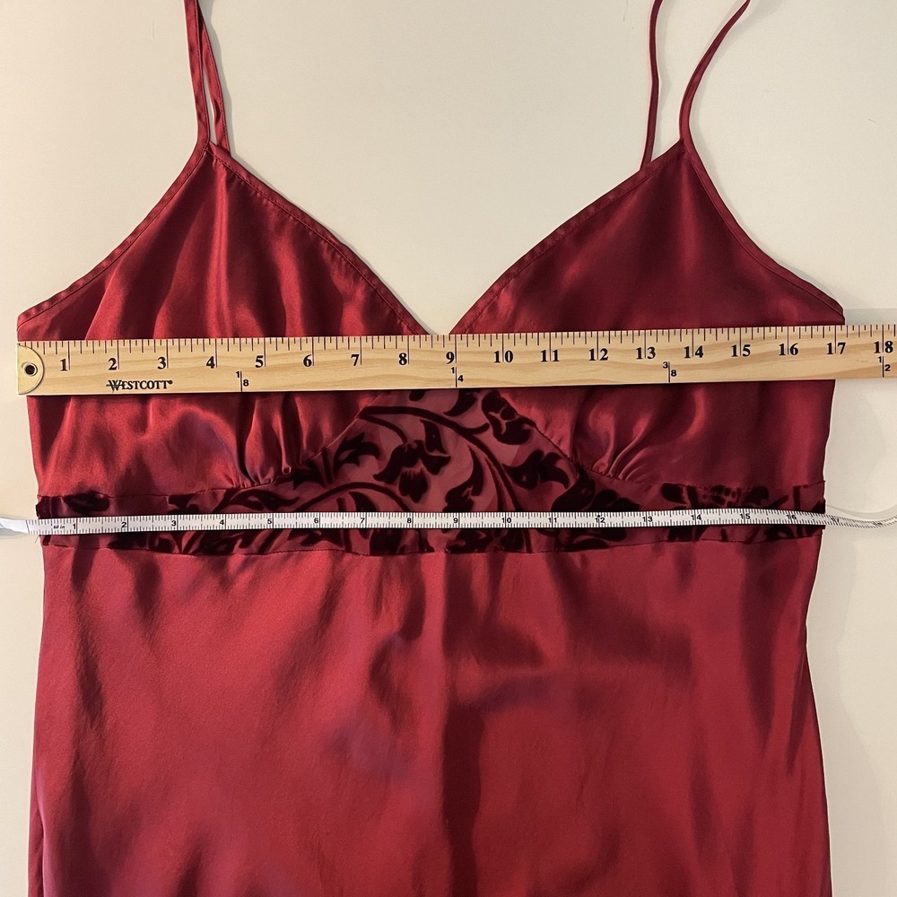 VTG 100% Silk Babydoll Slip Dress Wine Size L Tie Back Burnout Velvet Romantic - Picture 10 of 11